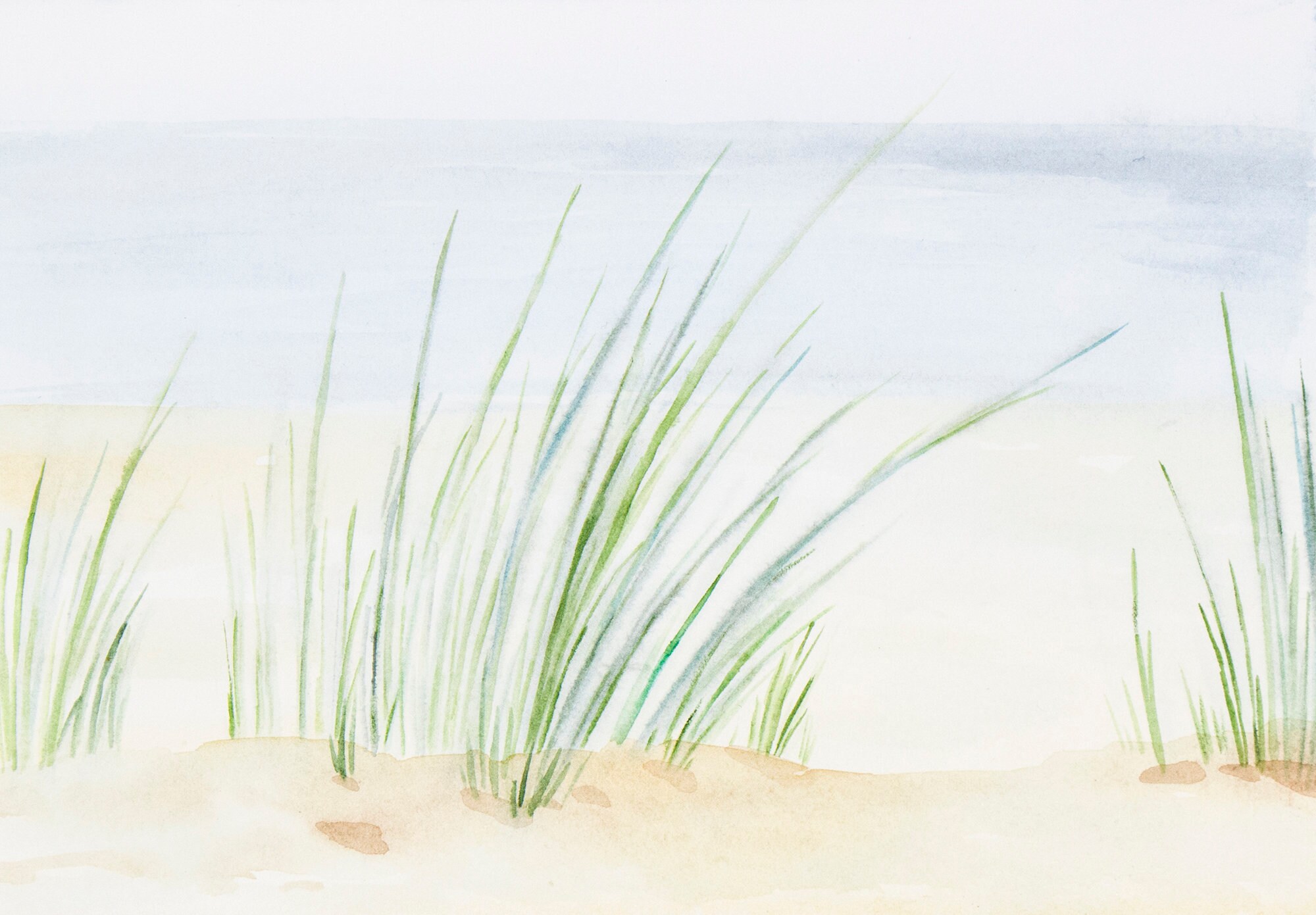Beach Painting Grass Original Art Seascape Watercolor Artwork Etsy