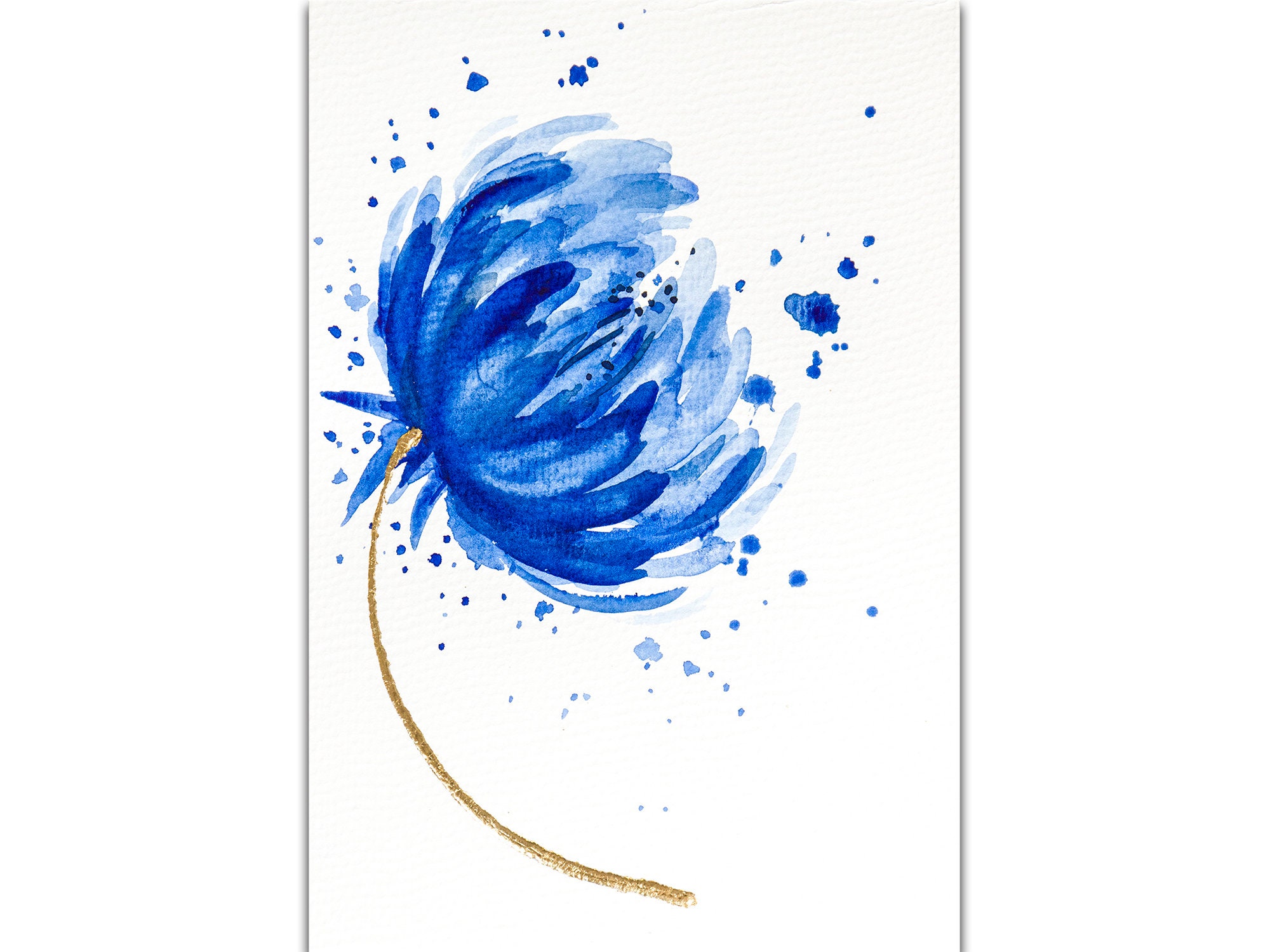 Blue Flower Painting Floral Original Art Abstract Watercolor | Etsy