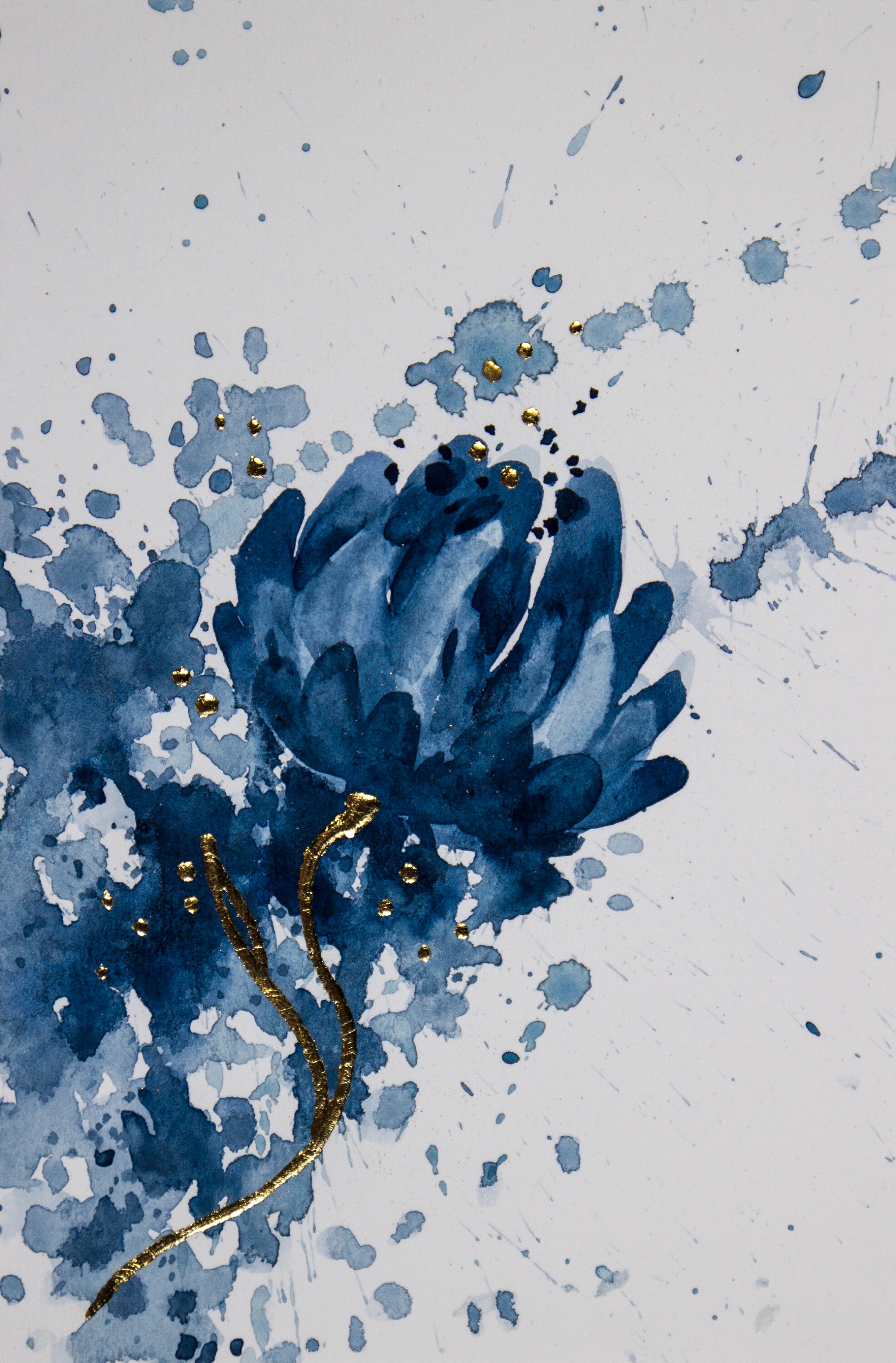 Indigo Flower Painting Floral Original Art Abstract Watercolor Etsy