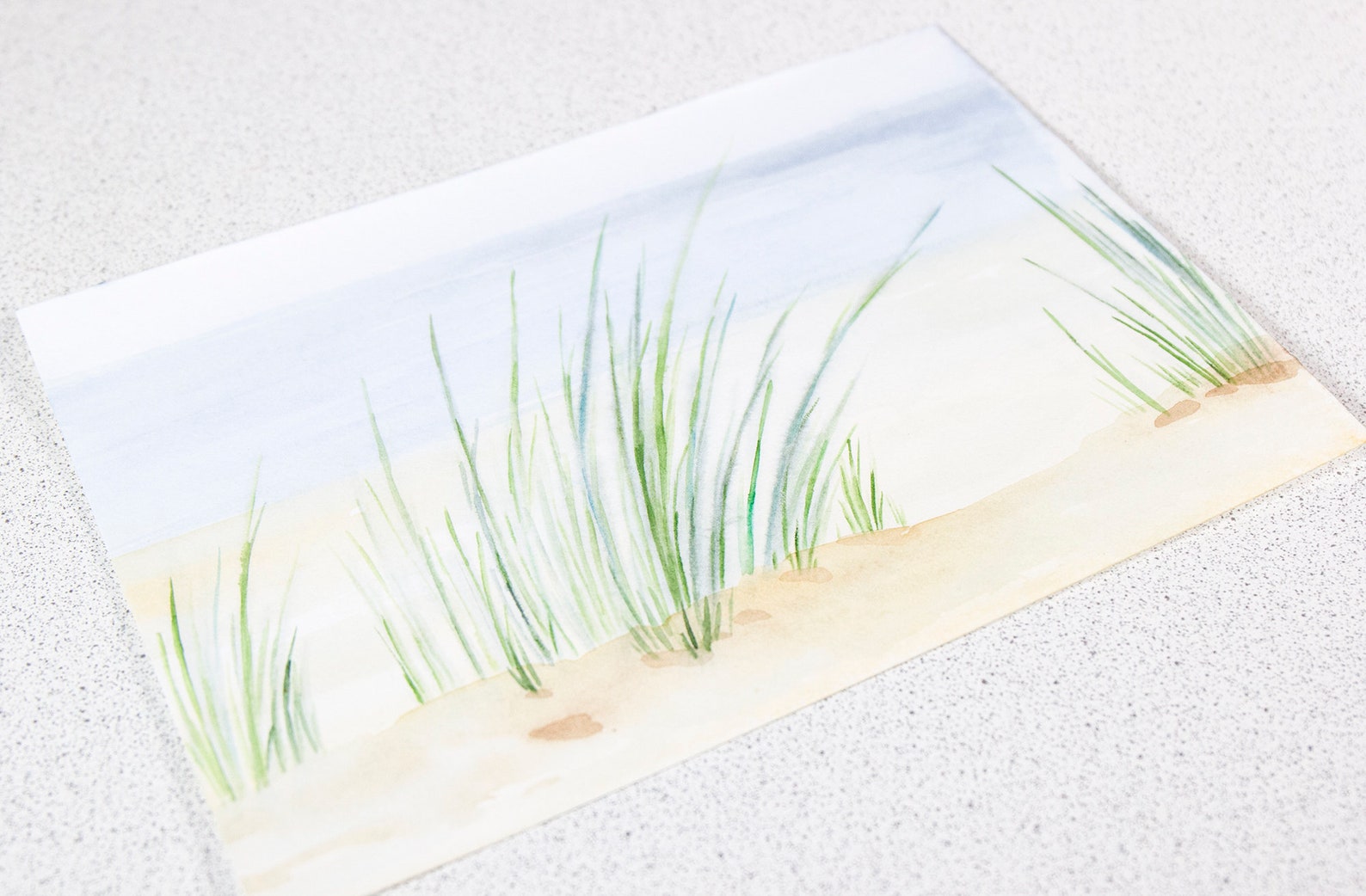 Beach Painting Grass Original Art Seascape Watercolor Artwork Etsy
