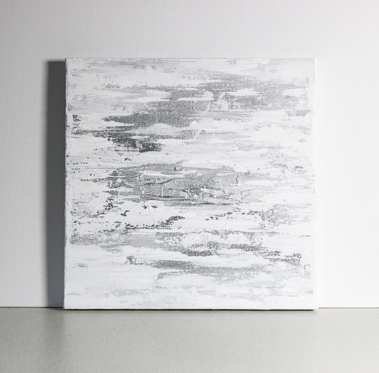 White and Silver Textured Painting ORIGINAL Art Abstract Etsy