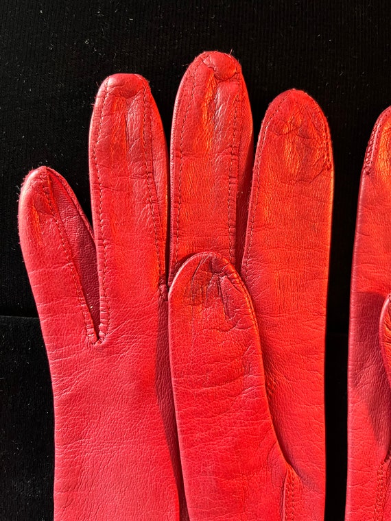 Vintage Fownes Red Leather Driving Gloves - image 6