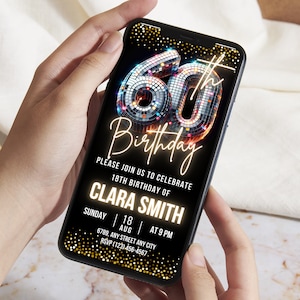 Digital 60th Birthday Invitation, Animated Video Birthday Party Invitation, Electronic Birthday invitation, Editable on Canva