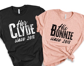 Matching Couples Shirts, His Bonnie, Her Clyde, His And Hers, Custom Year Couples Shirt, Bonnie And Clyde, Couple Outfit, Couples Shirt Set