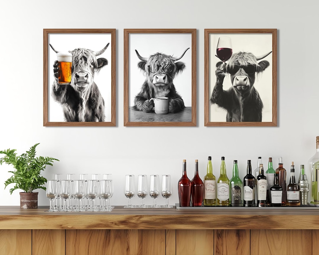 Funny Highland Cow Kitchen Art: Bar & Dining Room Prints - Etsy