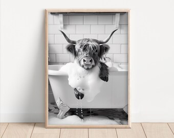 Highland Cow Bath Print: Funny Bathroom Wall Art