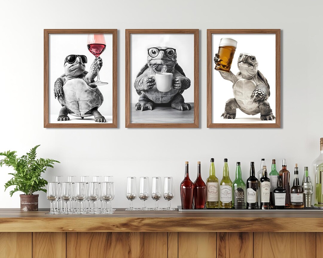 Turtle Bar Rapper Ideas Funny Turtle Bar Art Prints: Drinking Wine, Beer, Coffee - Kitchen ...