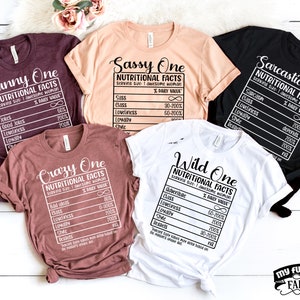Girls Trip Voedingsfeiten T-shirts, grappig meisjesweekend, voedingsinformatieblad, bijpassende meidengroep, vakantie meisjes, T-shirts vrijgezellenfeest