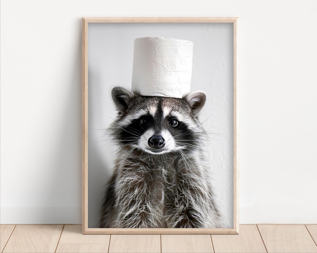 Funny Raccoon Toilet Paper Roll Print: Quirky Bathroom Wall Art - Etsy
