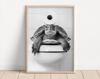 Funny Turtle Bathroom Print: Toilet Paper on Head, Animal Humor