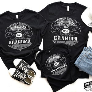 Bijpassende shirtset voor grootouders, grappige vintage shirts met whiskylabel, oma, opa en baby, kleinzoon en kleindochter, cadeau grootouder