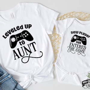 Matching Aunt Niece And Nephew Shirts, Leveled Up To Aunt, Gaming Aunt, Auntie To Be 2022, New Aunt New Baby Outfit, Funny Aunt And Baby