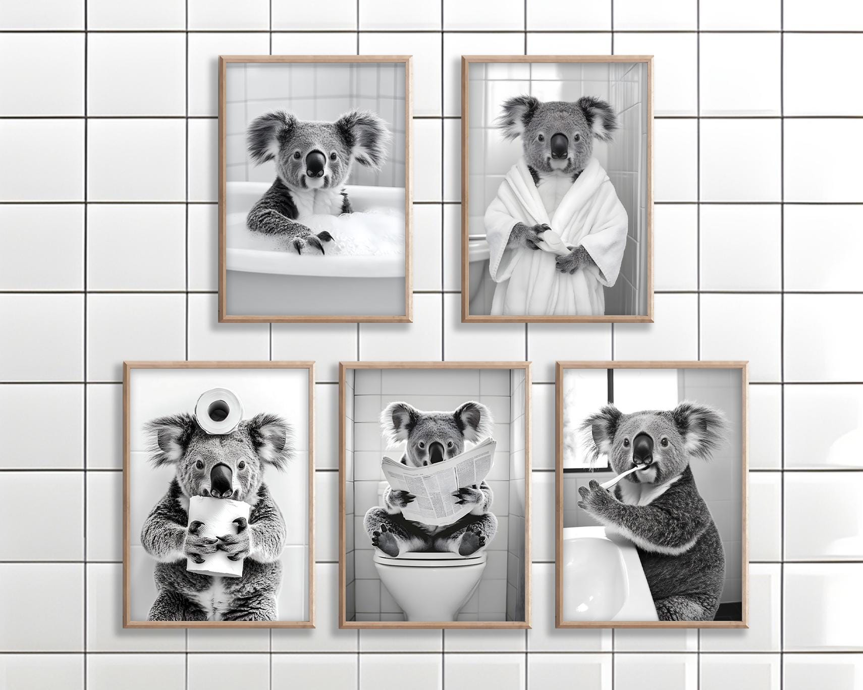 Arte divertido de koalas en el baño: póster o lienzo con humor