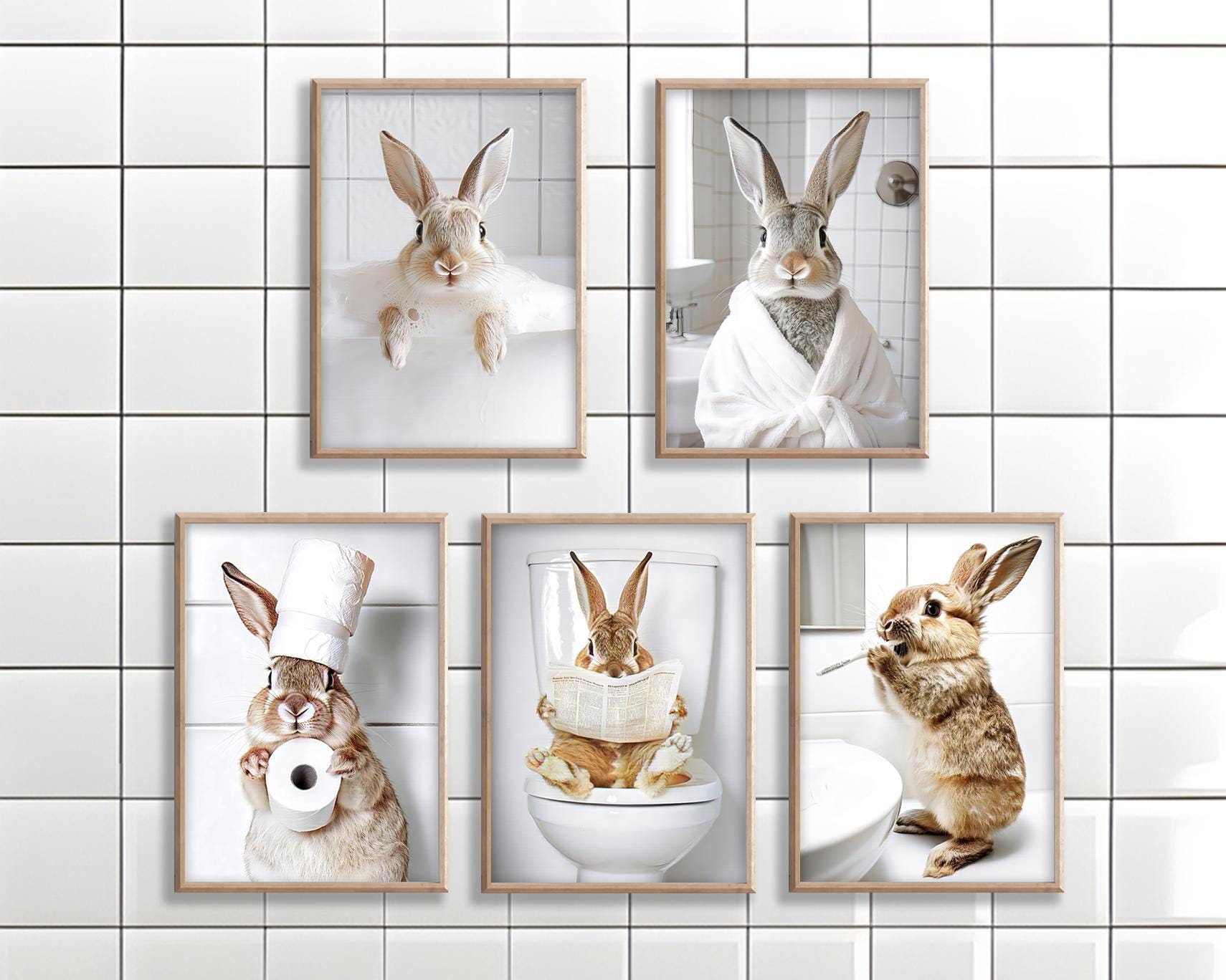Funny Bunny Bathroom Wall Art Bundle – Posters & Canvas Prints, Animal ...
