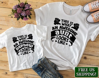 Matching Aunt, Niece And Nephew Shirts, This Is What An Awesome Aunt Looks Like, Personalized Aunt Gift, New Aunt Baby Outfit, Auntie Life