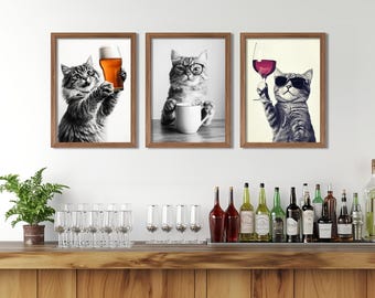 WBdesignz Set 4 Quadri Divertenti Per Cucina - Frasi Su Caffè E Vino, Poster Senza Cornice, DIN A4, Carta Premium 300g/m², Made In Germany