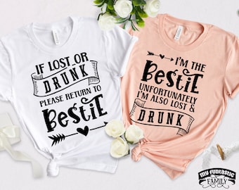 Camisetas divertidas para mejores amigas, si se pierde o se emborracha, devuélvala a su mejor amiga, atuendos a juego para mejores amigas, viaje de chicas, vacaciones de fin de semana para chicas, camisetas para mejores amigas
