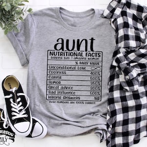 Voedingsfeiten Tante Shirt, grappig voedingsinformatieblad, Tante Life Shirt, grappig Tante Shirt, Crazy Cool Tante, cadeau voor tante, zus cadeau