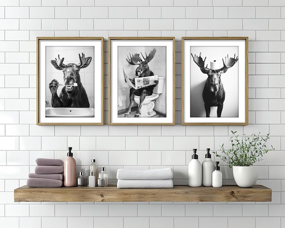 Funny Moose Bathroom Art: Toilet Humor Print or Canvas