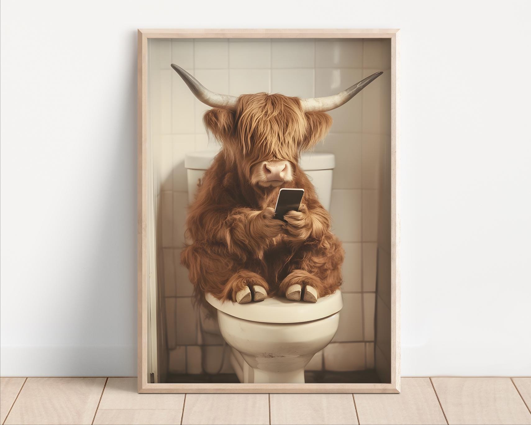 Highland Cow on Toilet Print: Funny Bathroom Wall Art - Etsy