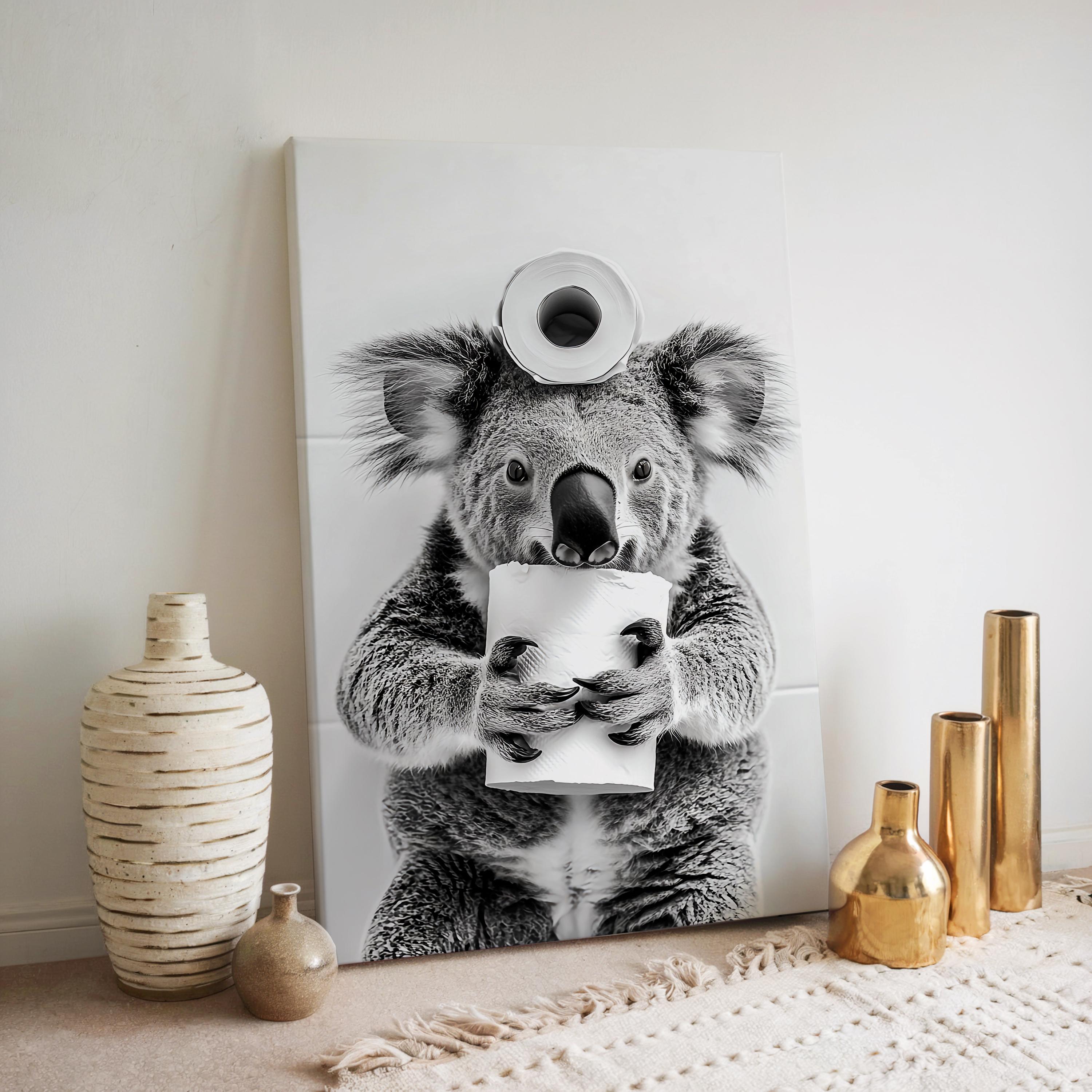 Arte divertido de koalas en el baño: póster o lienzo con humor