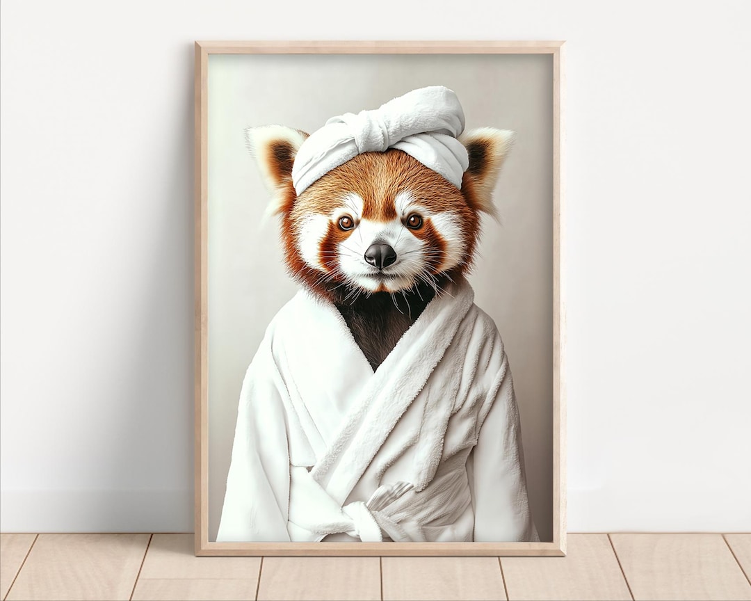 Red Panda Wearing Bathrobe, Poster or Canvas, Funny Bathroom Wall Art ...