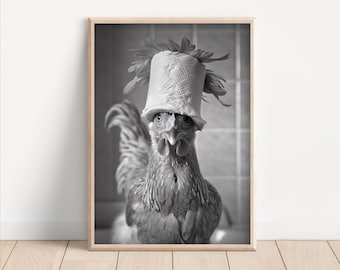 Funny Chicken Bathroom Poster: Vintage Style Toilet Paper Animal Print