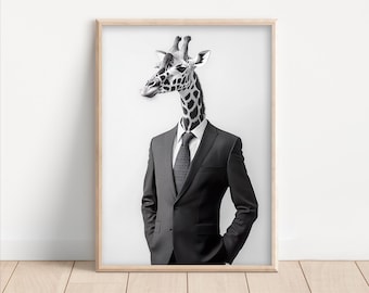 Giraffe in Suit Art Print: Funny Animal Office Decor - Etsy