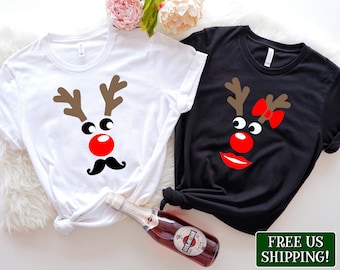 Funny Couples Christmas T-Shirts, Ugly Christmas Tees, Reindeer Shirts, Matching Christmas Shirts, Couples Christmas Outfit, Santa Shirts