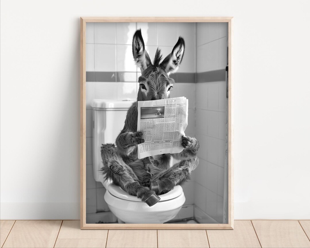 Affiche drôle d'âne, art mural de salle de bain, âne sur les toilettes ...
