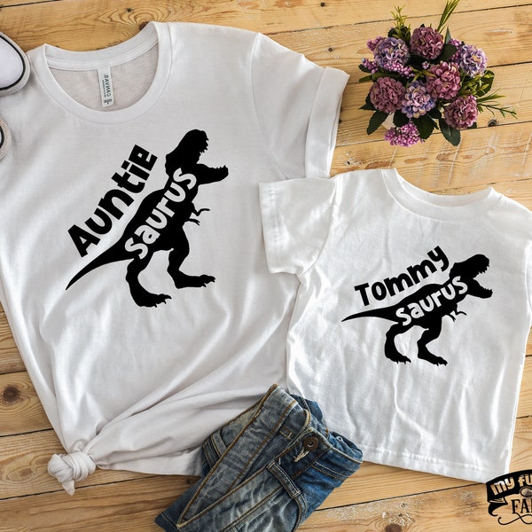 Custom Name Dinosaur Shirt: Auntie Saurus, Baby Saurus Gift