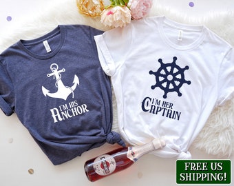 Matching Couples Sailing Shirts: Captain & Anchor Cruise Outfit
