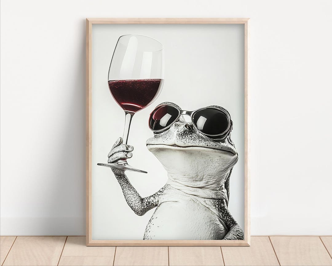Funny Frog Drinking Wine Art Print: Retro Kitchen or Bar Poster - Etsy