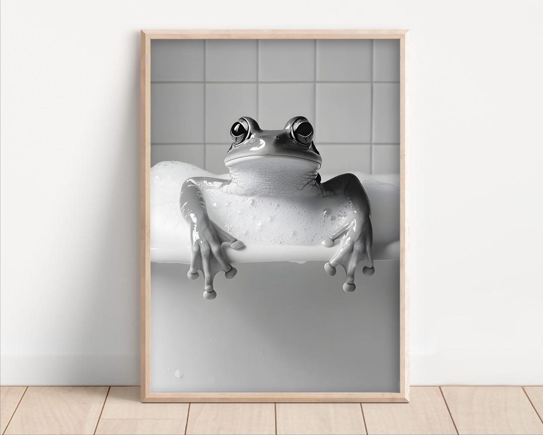 Frog Taking a Bubble Bath, Poster or Canvas, Funny Bathroom Wall Art ...