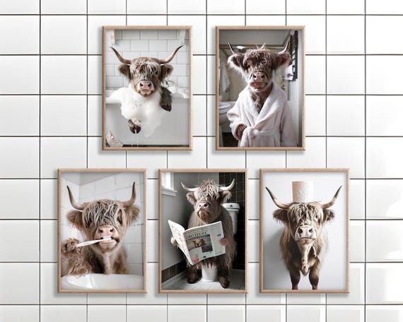 Funny Highland Cow Bathroom Print: Toilet Humor Wall Art