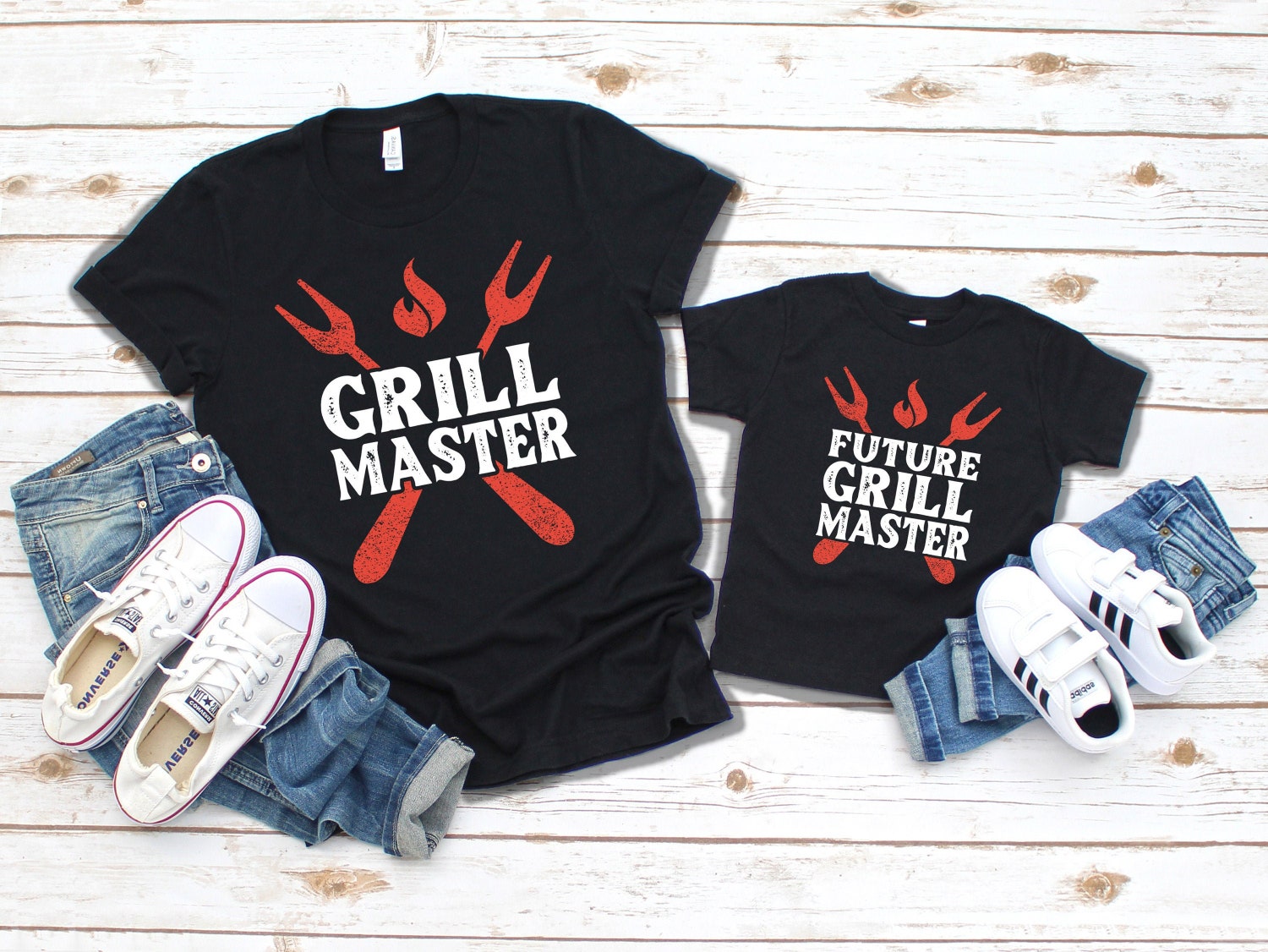 Dad and Kid Grilling Shirts: Funny Grill Master Matching Tees