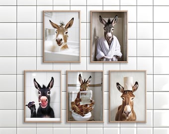 Funny Donkey Bathroom Art – Whimsical Animal Prints or Canvas