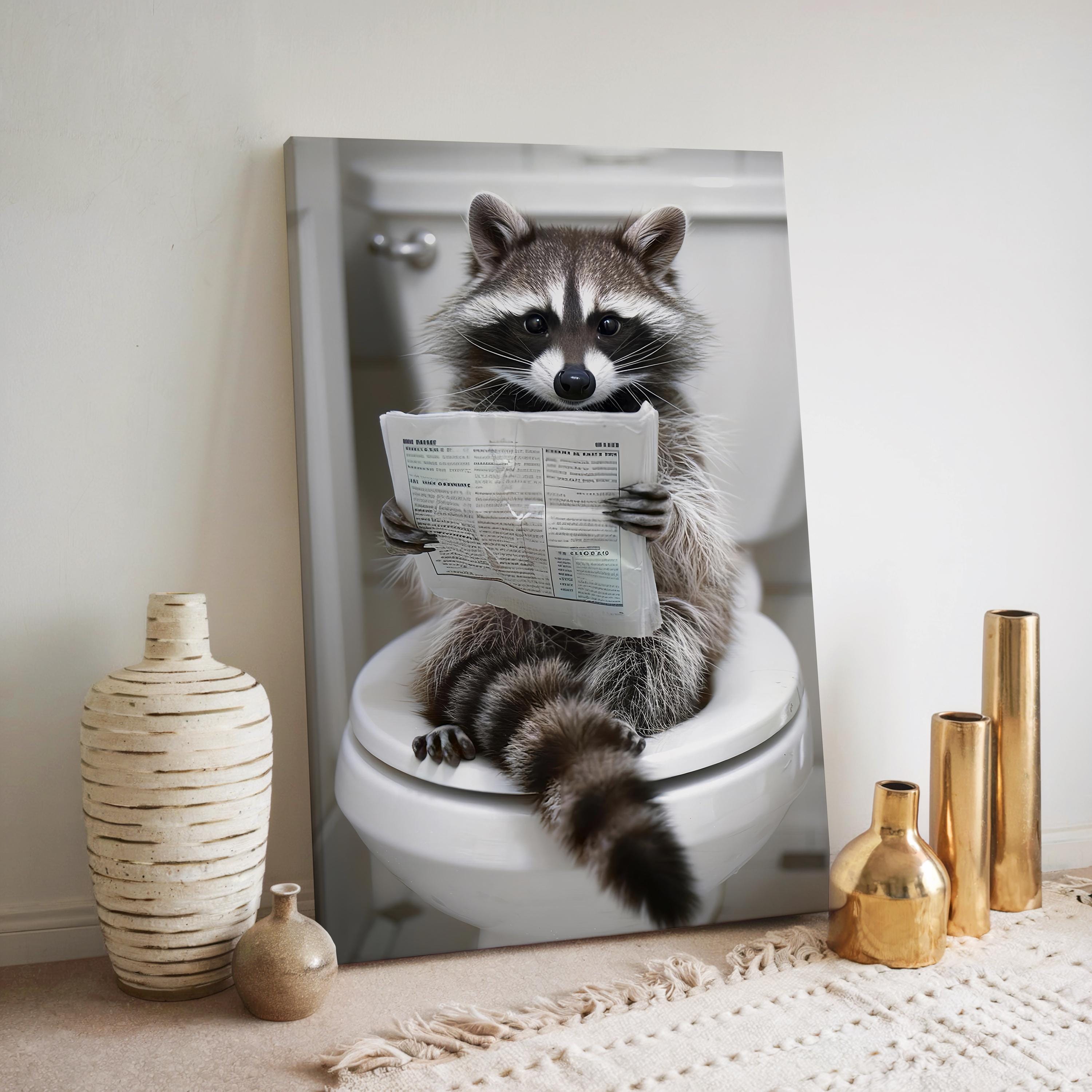 Funny Raccoon Canvas Wall Art: Animals on Toilet Print - Etsy