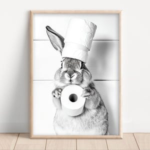 Funny Bunny Bathroom Print: Toilet Paper Hat, Animal Humor (Poster or Canvas)