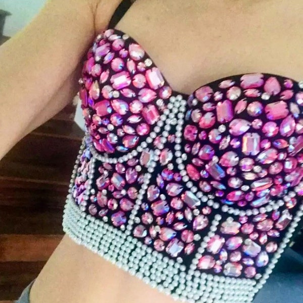 Rhinestone Bustier Swarovski Bodysuit Crystal Bride Bachelorette Party Amel