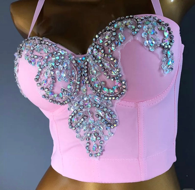 Wholesale Rhinestone Beaded Bustier Tops With Rhinestones Bralette With  Pearls And Push Up Bra For Women Plus Size From Lbdapparel, $32.48