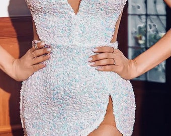 Neu WEIßES Pailletten Glitzerkleid - Etsy Österreich