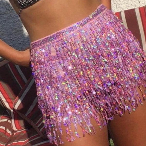Sequin Tassel Knee Length Slip Skirt main image 0