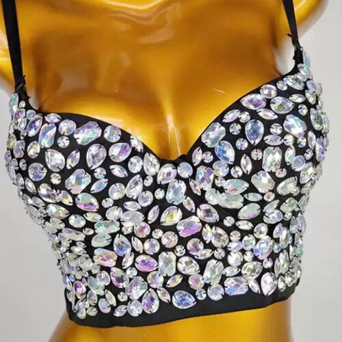 Rainbow Jewel Crystal Rhinestone Diamond Embellished Bustier Etsy