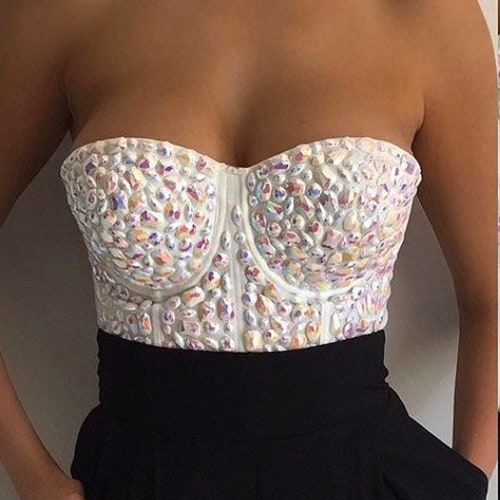 Best Seller Pearl Bustier Corset Encrusted With Real Crystal - Etsy