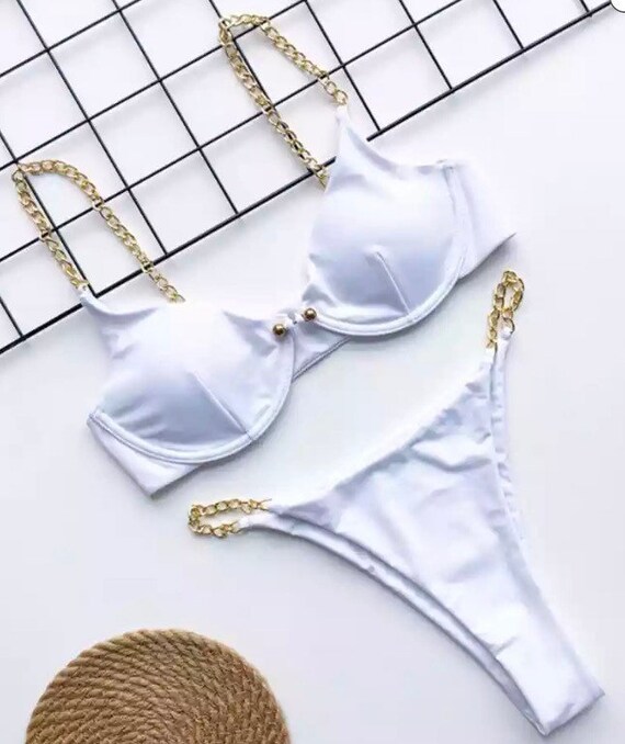 white gold chain bikini