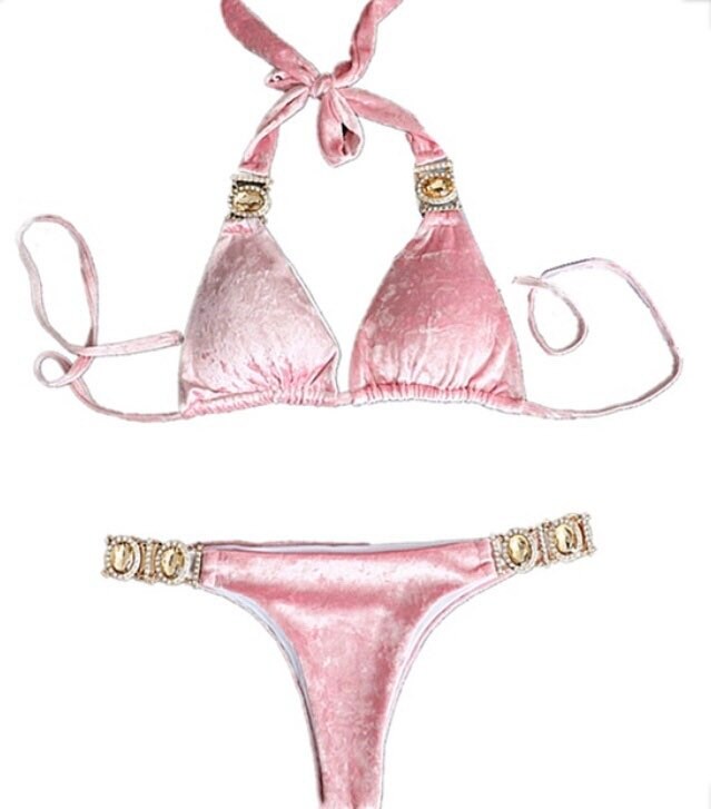 Premium Hand Made Pink Velvet Embellished Bikini Crystal | Etsy UK