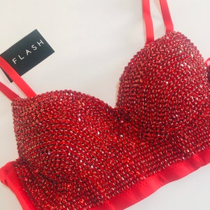 Red Diamond crystal Embellished Beaded Bustier- corset Bralette