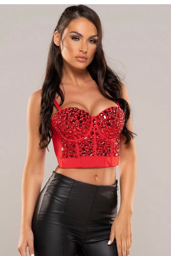 Ruby Red Rhinestone Beaded Bustier Bralette Corset Black Friday Sale ,  Christmas Thanksgiving -  Finland