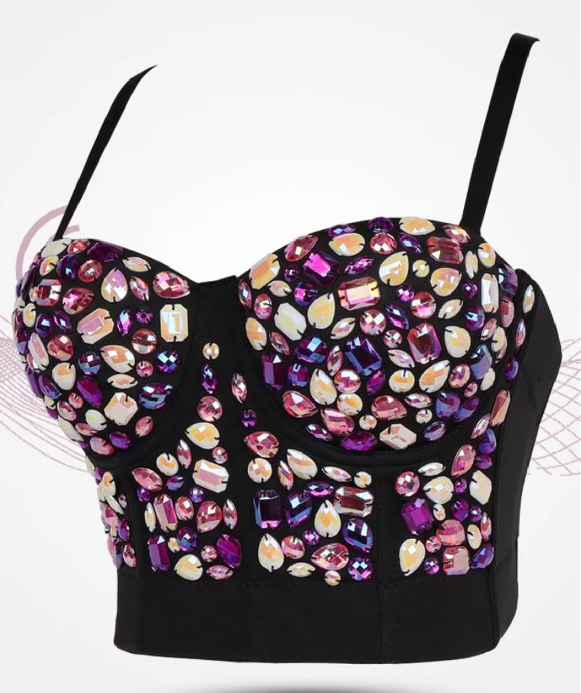 New Black Jewel Crystal beaded bustier corset festival Etsy